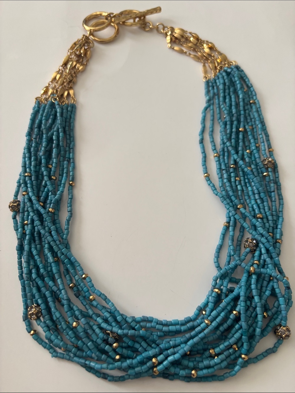 Multi-Strand Turquoise Beaded Necklace with Gold Accents - Picture 2 of 8